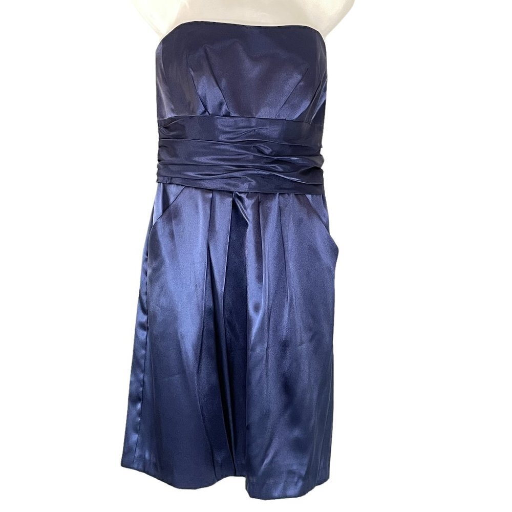 David's Bridal Charmeuse Sheath Navy Blue Style # 83707 - Picture 3 of 8